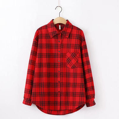 Plaid Shirt Women Long Sleeve Retro