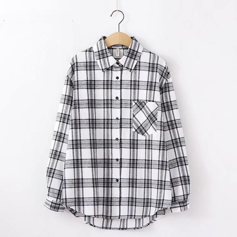 Plaid Shirt Women Long Sleeve Retro