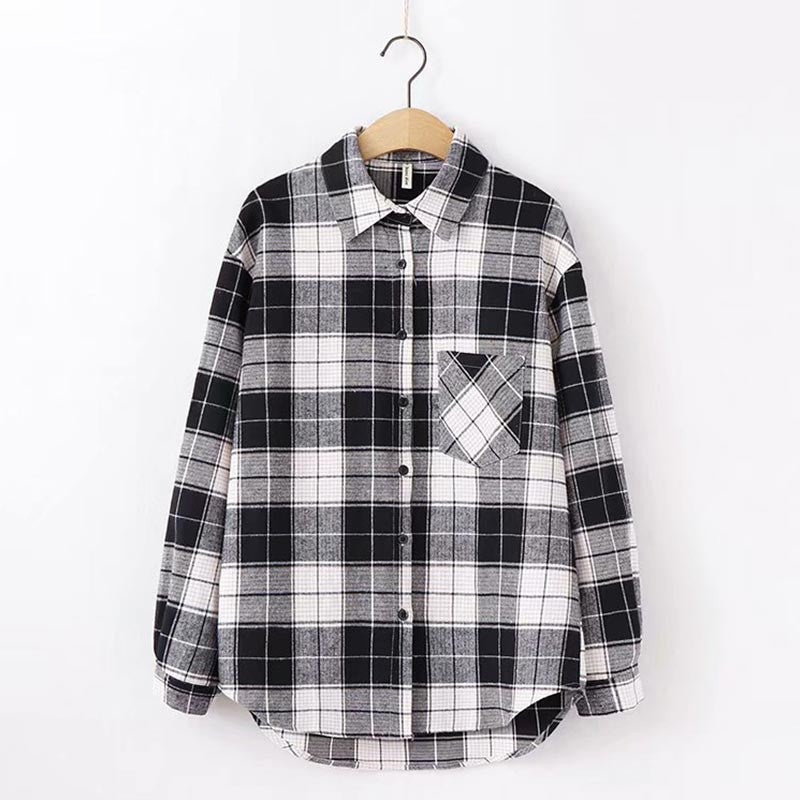 Plaid Shirt Women Long Sleeve Retro