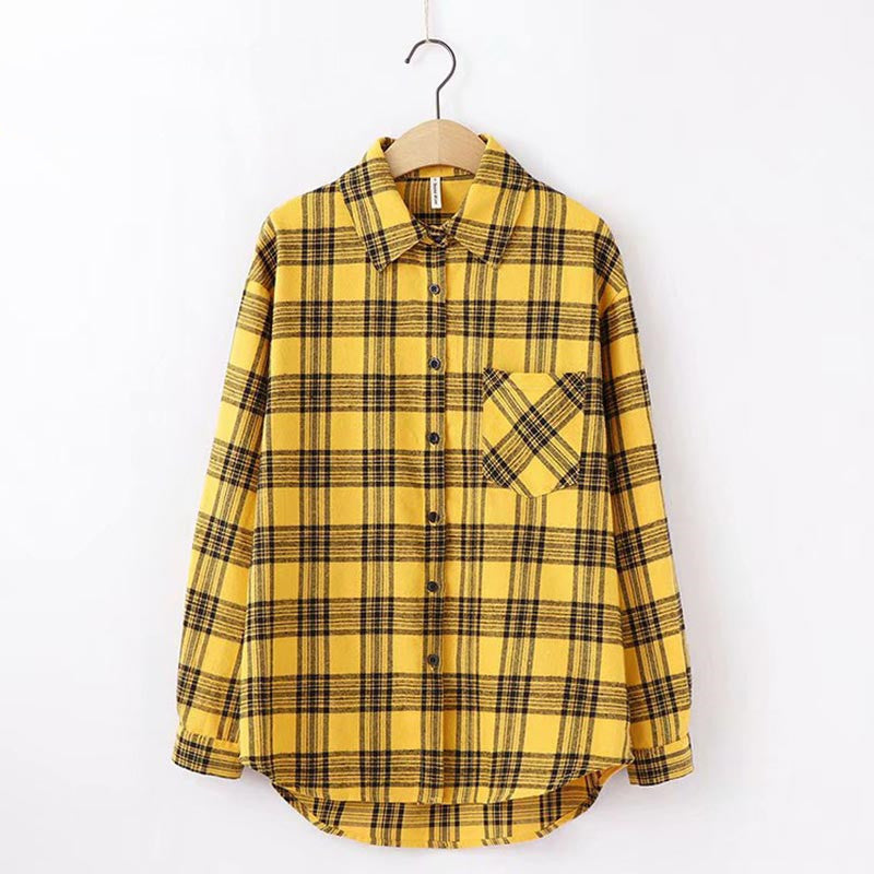 Plaid Shirt Women Long Sleeve Retro