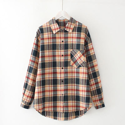 Plaid Shirt Women Long Sleeve Retro