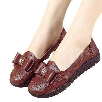 Peas Shoes Women Fashion Flat Soft Leather Grandma Shoes Women