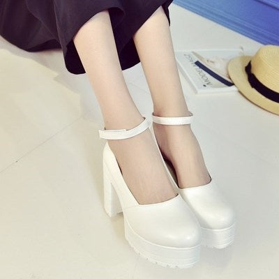 Womens Pumps Shoes Ankle Strap Thick With Heel Platforms