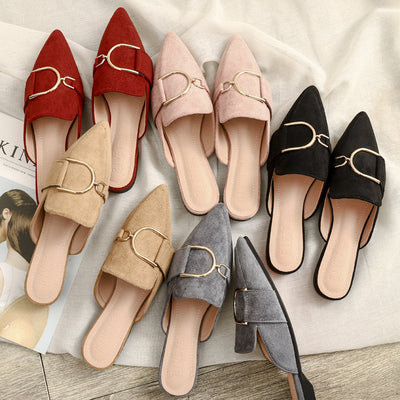 Womens Flats Shoes Mules Slippers Decoration Metal