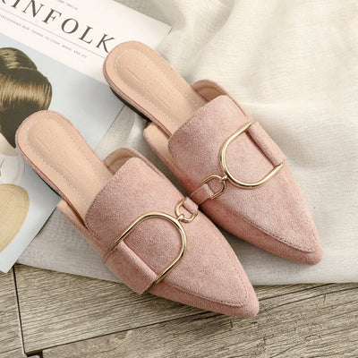 Womens Flats Shoes Mules Slippers Decoration Metal