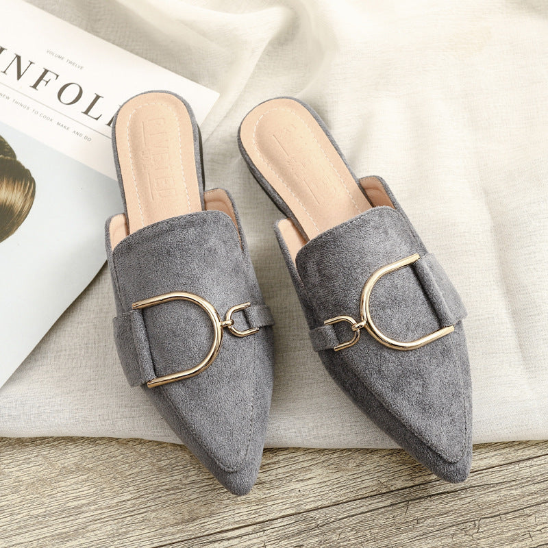 Womens Flats Shoes Mules Slippers Decoration Metal