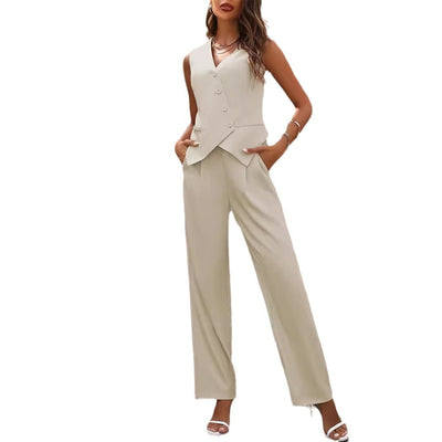 Commuter Suits Summer Button And Staight Trousers Womens Clothing