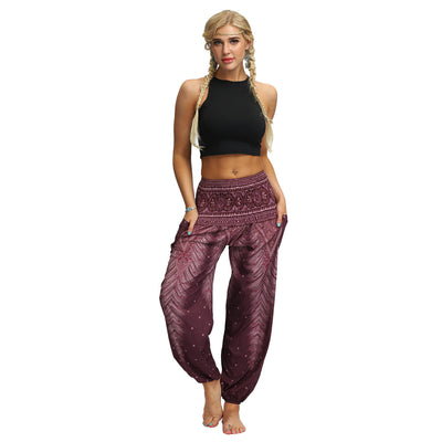 Womens Loose Yoga Pants Floral Print Wide Leg Trousers Long