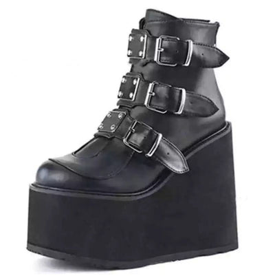 Wedge Heel Japanese Punk Style Womens Shoes Martin Boots