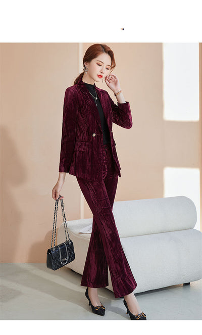 Gold Velvet Suit Trousers Business Wear Long Sleeves