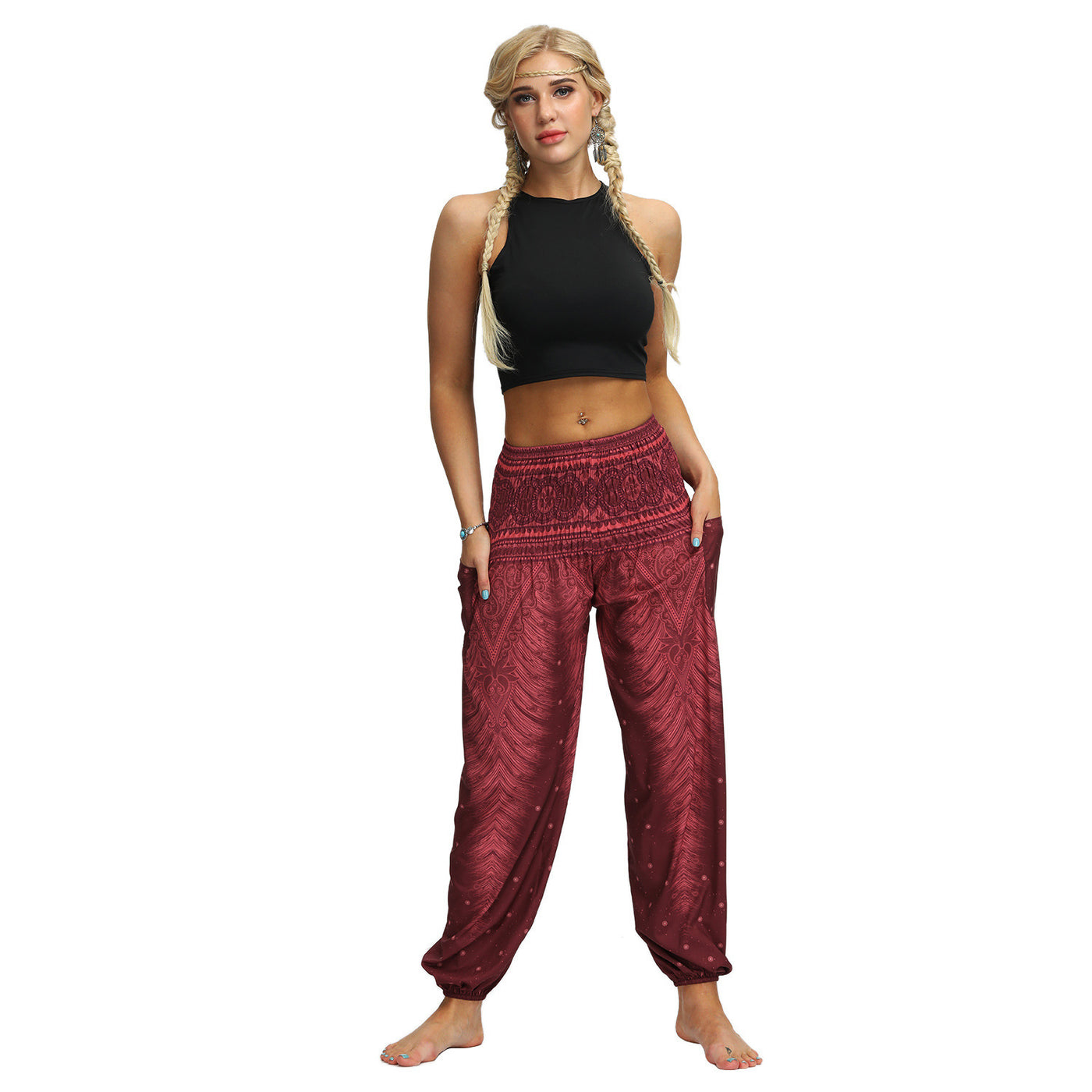 Womens Loose Yoga Pants Floral Print Wide Leg Trousers Long