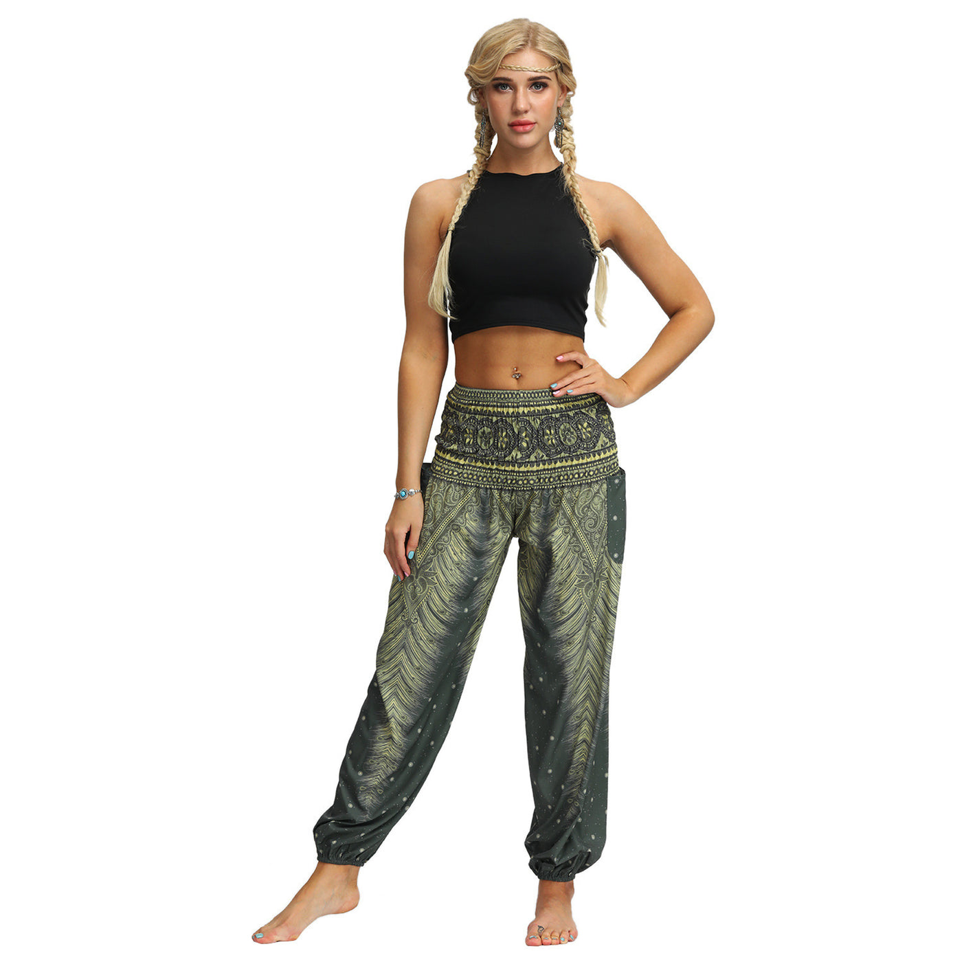 Womens Loose Yoga Pants Floral Print Wide Leg Trousers Long