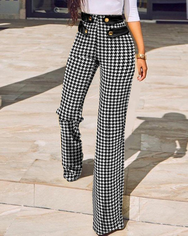 Womens Mid Waist Plaid Tight Fitting Cut Out Sports Trousers